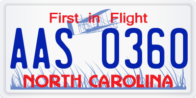 NC license plate AAS0360