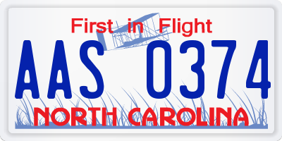 NC license plate AAS0374