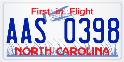 NC license plate AAS0398