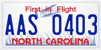 NC license plate AAS0403