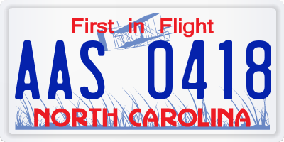 NC license plate AAS0418