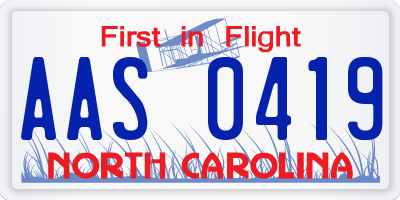 NC license plate AAS0419