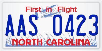 NC license plate AAS0423