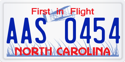 NC license plate AAS0454