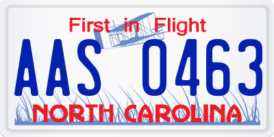 NC license plate AAS0463