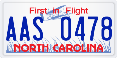 NC license plate AAS0478