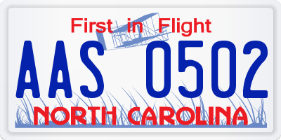 NC license plate AAS0502