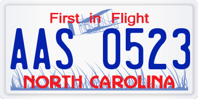 NC license plate AAS0523