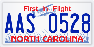 NC license plate AAS0528
