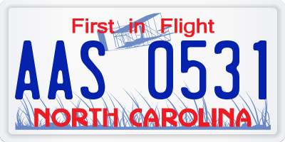 NC license plate AAS0531
