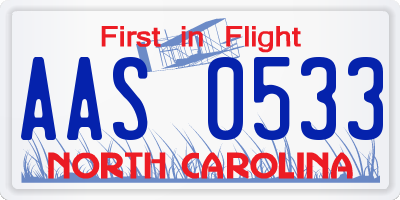 NC license plate AAS0533