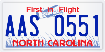 NC license plate AAS0551