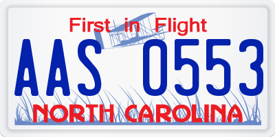 NC license plate AAS0553