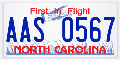 NC license plate AAS0567