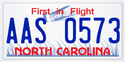 NC license plate AAS0573