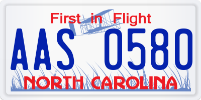 NC license plate AAS0580
