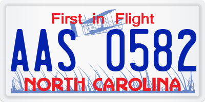 NC license plate AAS0582
