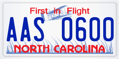 NC license plate AAS0600