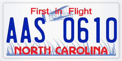 NC license plate AAS0610