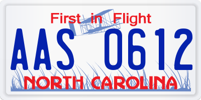 NC license plate AAS0612