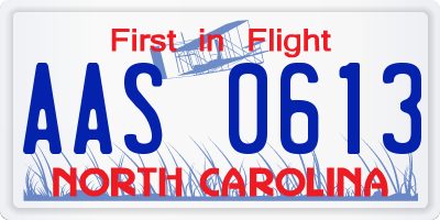 NC license plate AAS0613