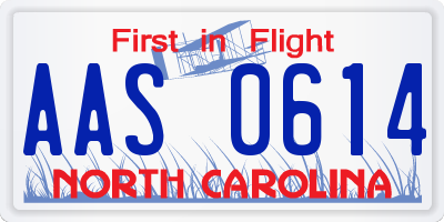 NC license plate AAS0614