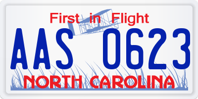 NC license plate AAS0623