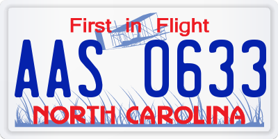 NC license plate AAS0633