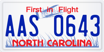 NC license plate AAS0643