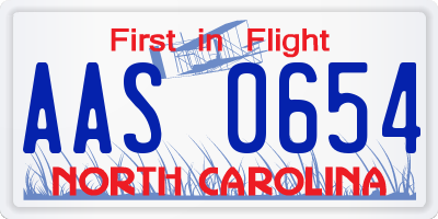 NC license plate AAS0654