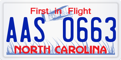 NC license plate AAS0663