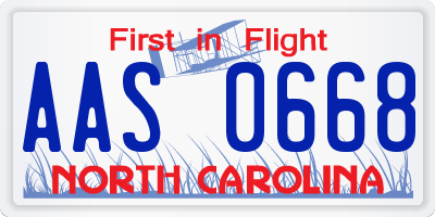 NC license plate AAS0668