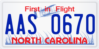 NC license plate AAS0670