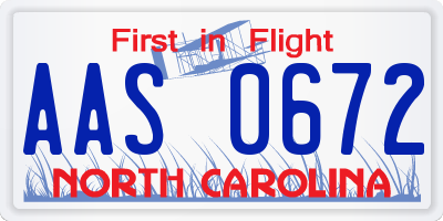 NC license plate AAS0672