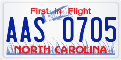 NC license plate AAS0705