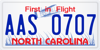 NC license plate AAS0707
