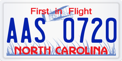 NC license plate AAS0720