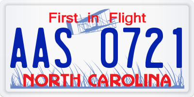 NC license plate AAS0721