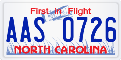 NC license plate AAS0726