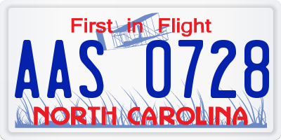NC license plate AAS0728