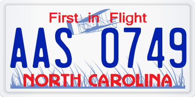 NC license plate AAS0749