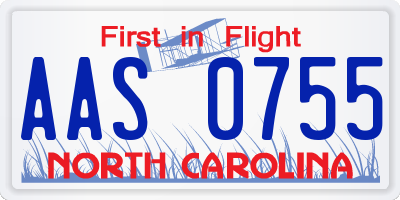 NC license plate AAS0755