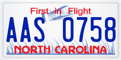 NC license plate AAS0758