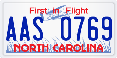NC license plate AAS0769