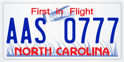 NC license plate AAS0777