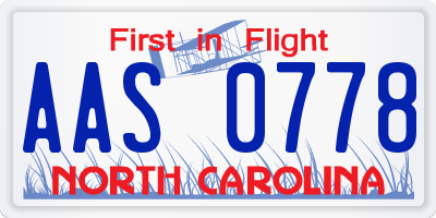 NC license plate AAS0778