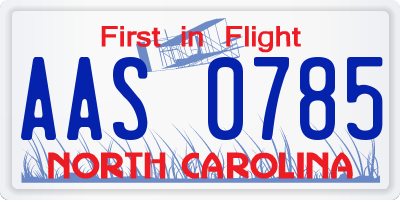 NC license plate AAS0785