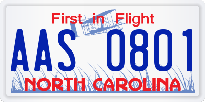 NC license plate AAS0801