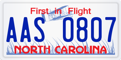 NC license plate AAS0807