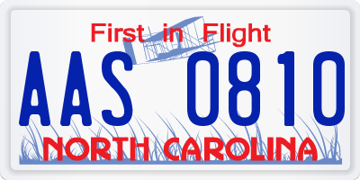 NC license plate AAS0810